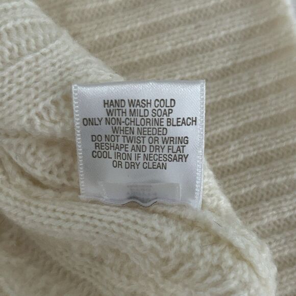 Garnet Hill Cashmere Merino Sweater M Turtleneck Cable Knit Ivory Tunic Oversize - Picture 13 of 14